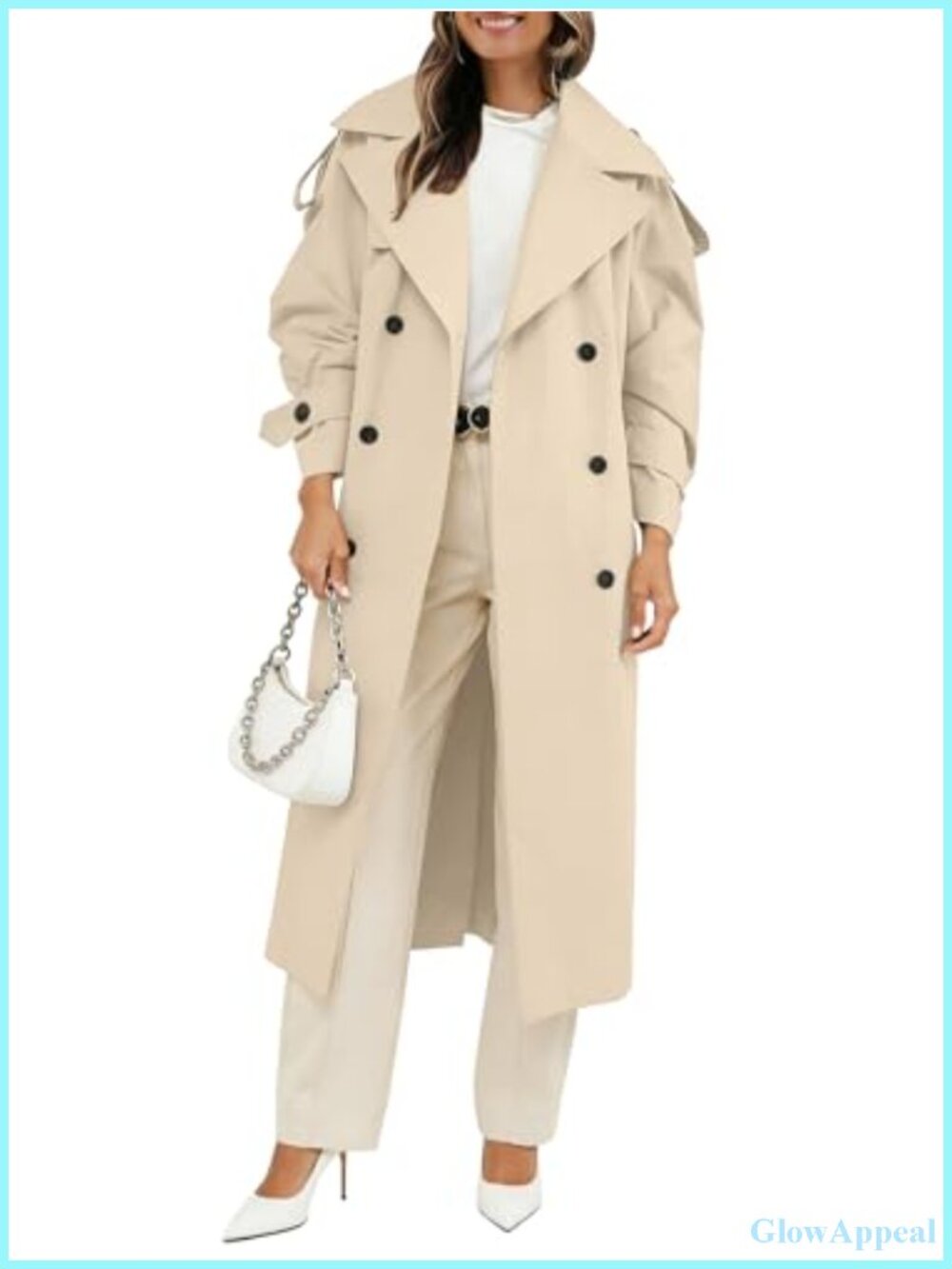 Women's Oversized Long Trench Coat with Belt, Waterproof Double Breasted